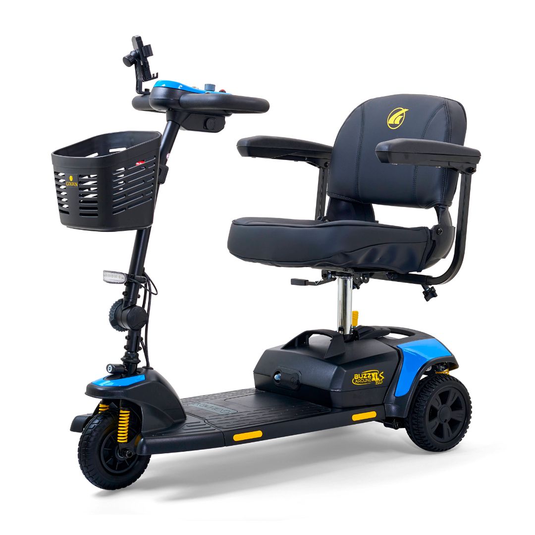 Golden Buzzaround XLS-HD three-wheel mobility scooter, side view