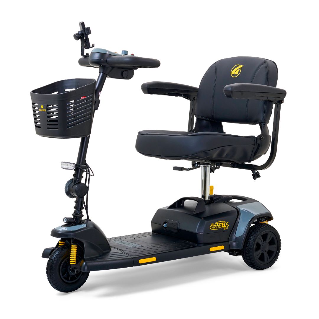 Golden Buzzaround XLS-HD three-wheel mobility scooter, side view