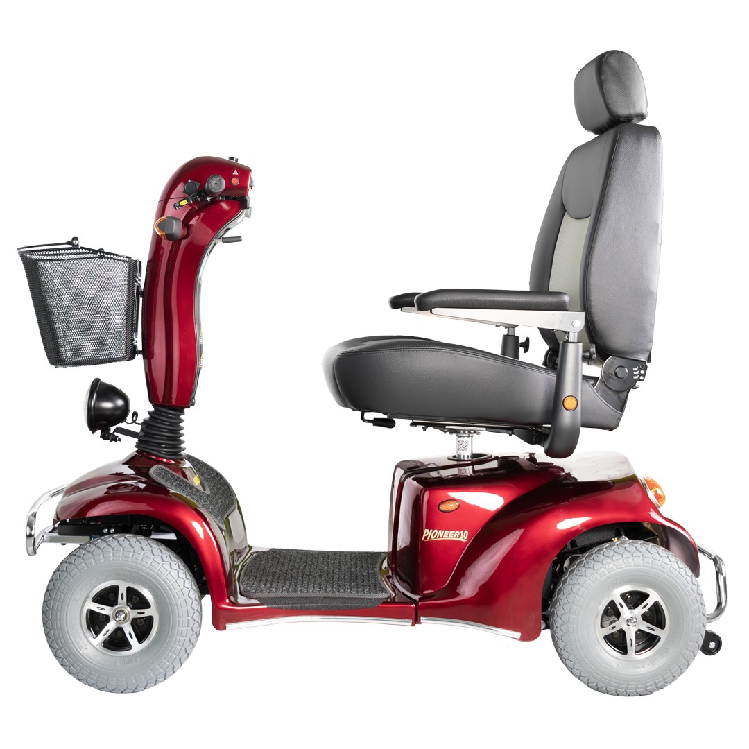 Merits Pioneer 10 four-wheel mobility scooter, profile view