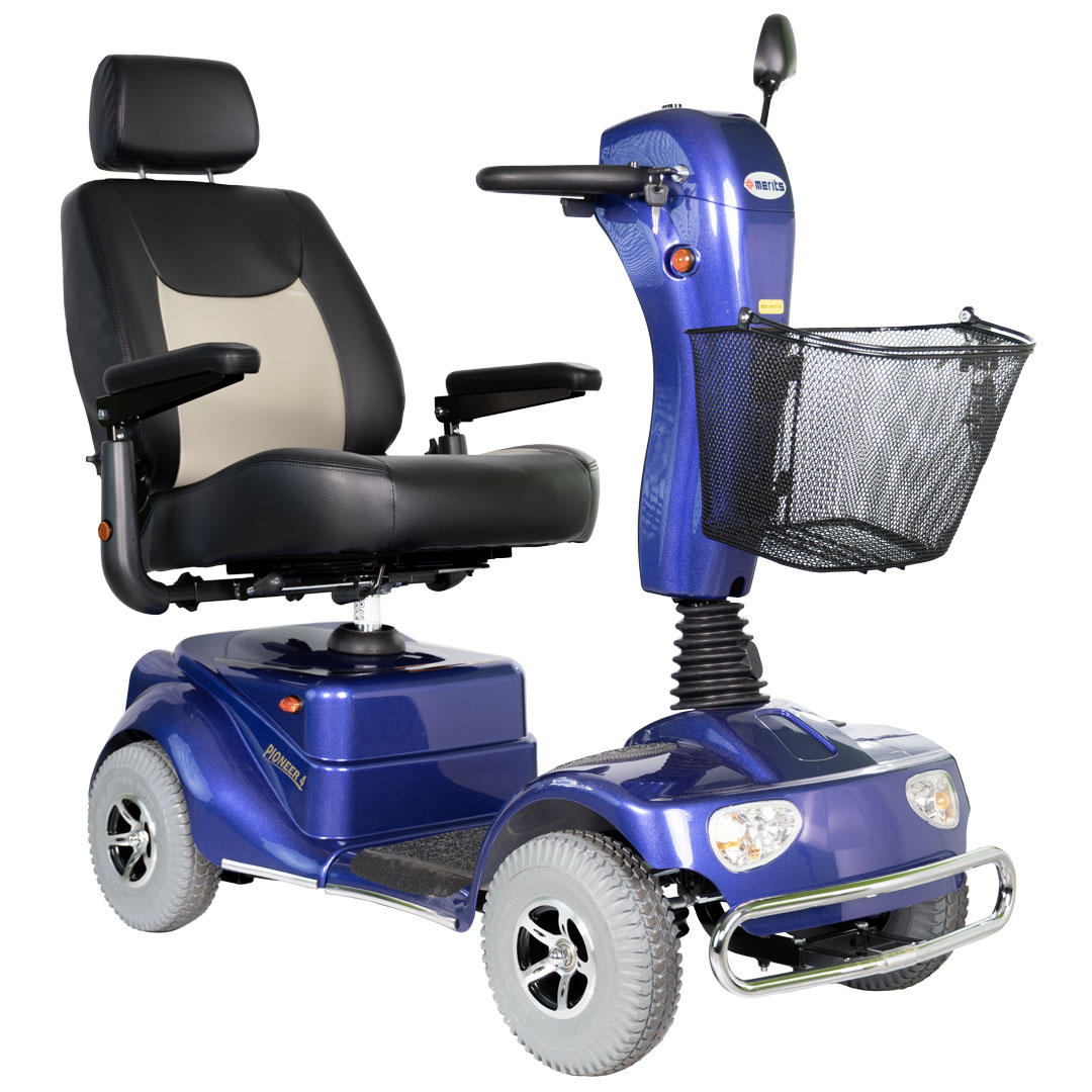 Merits Pioneer 4 four-wheel mobility scooter, profile view