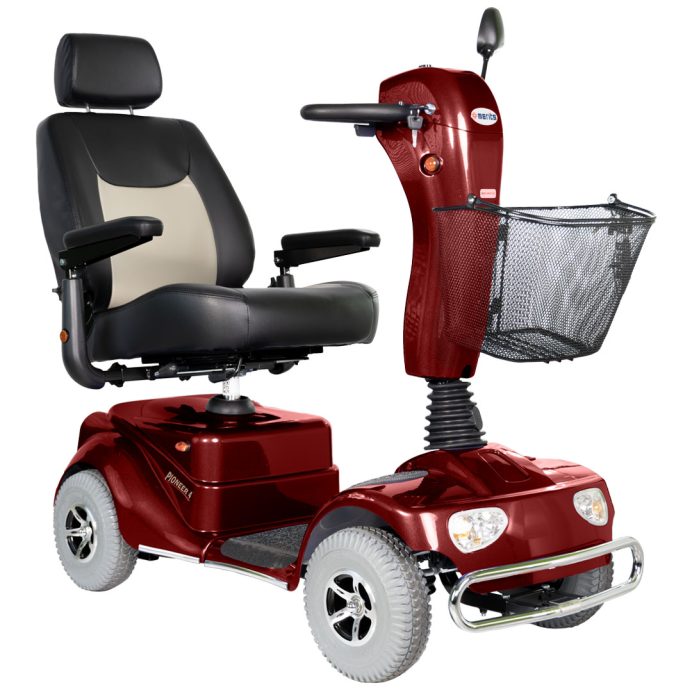 Merits Pioneer 4 four-wheel mobility scooter, profile view
