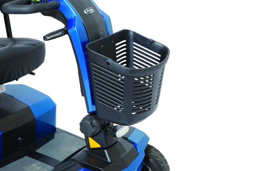 A front basket accessory for a mobility scooter