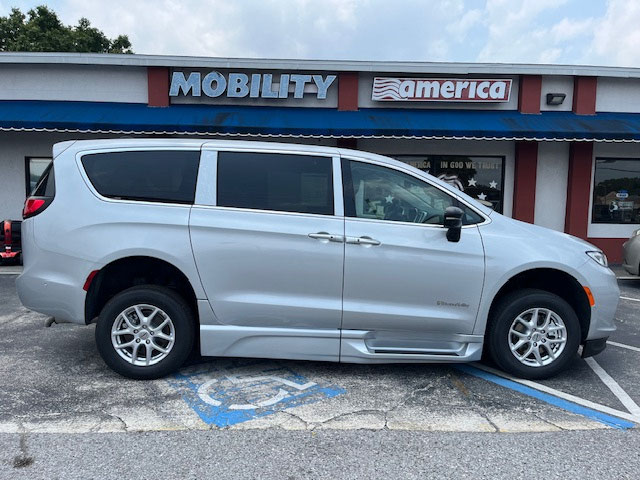 A wheelchair-accessible Chrysler Pacifica parked outside the Mobility America service centre in Lakeland