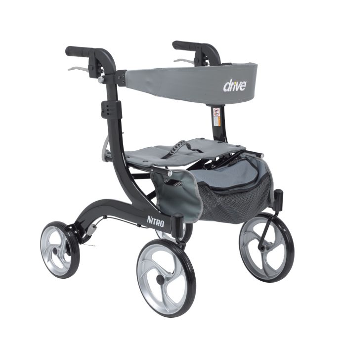 Drive Nitro Aluminum Rollator, Hemi Height, 10 Inch Casters