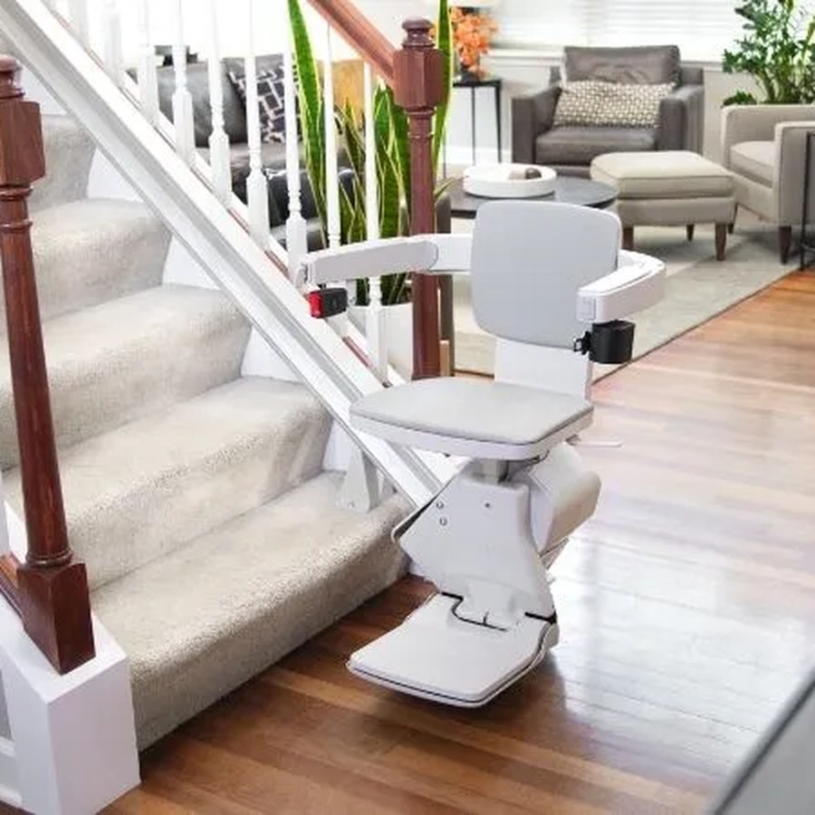 Bruno Elan straight stair lift installed on an indoor staircase