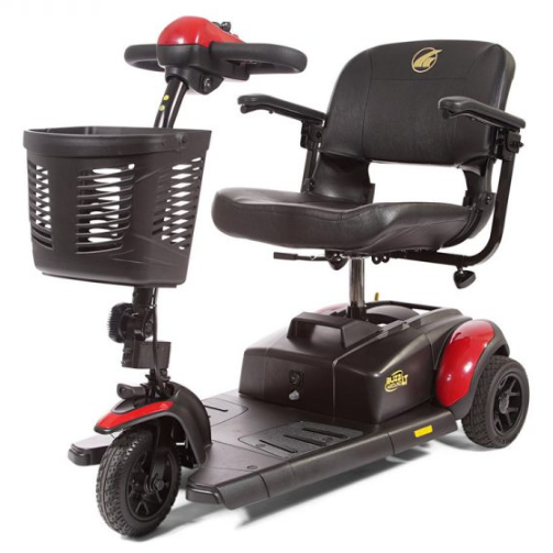 A Golden Buzzaround LT three-wheel mobility scooter