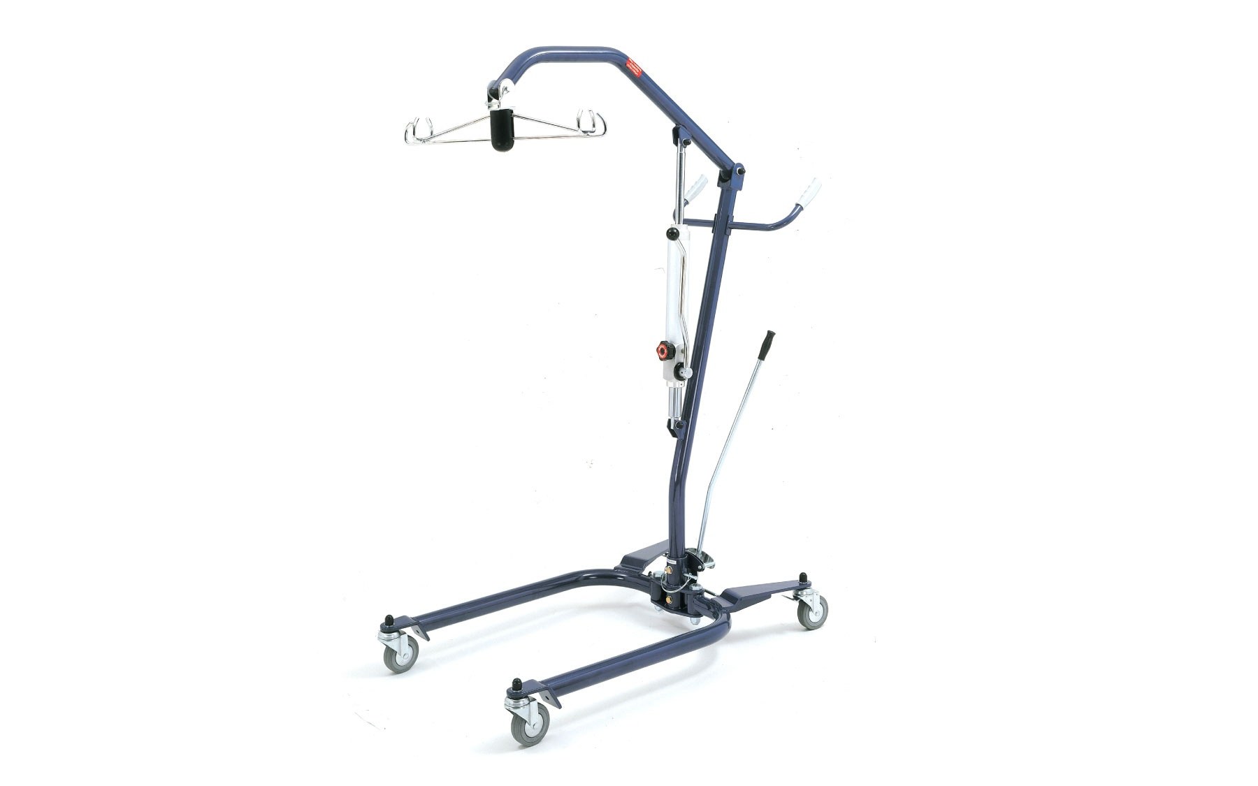 A Merits hydraulic manual patient lift with sling bar on a wheeled base