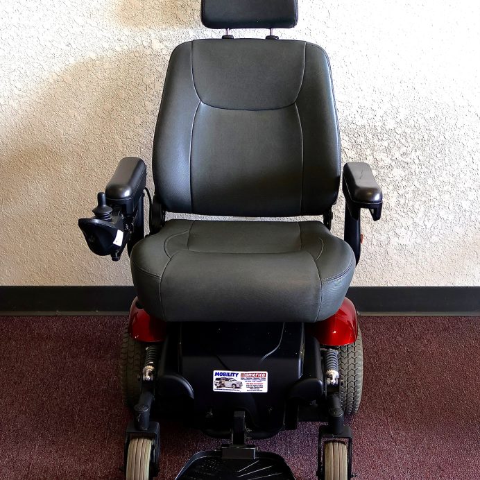 Pre-owned Merits Vision Sport power wheelchair, photographed at the Mobility America showroom in Lakeland