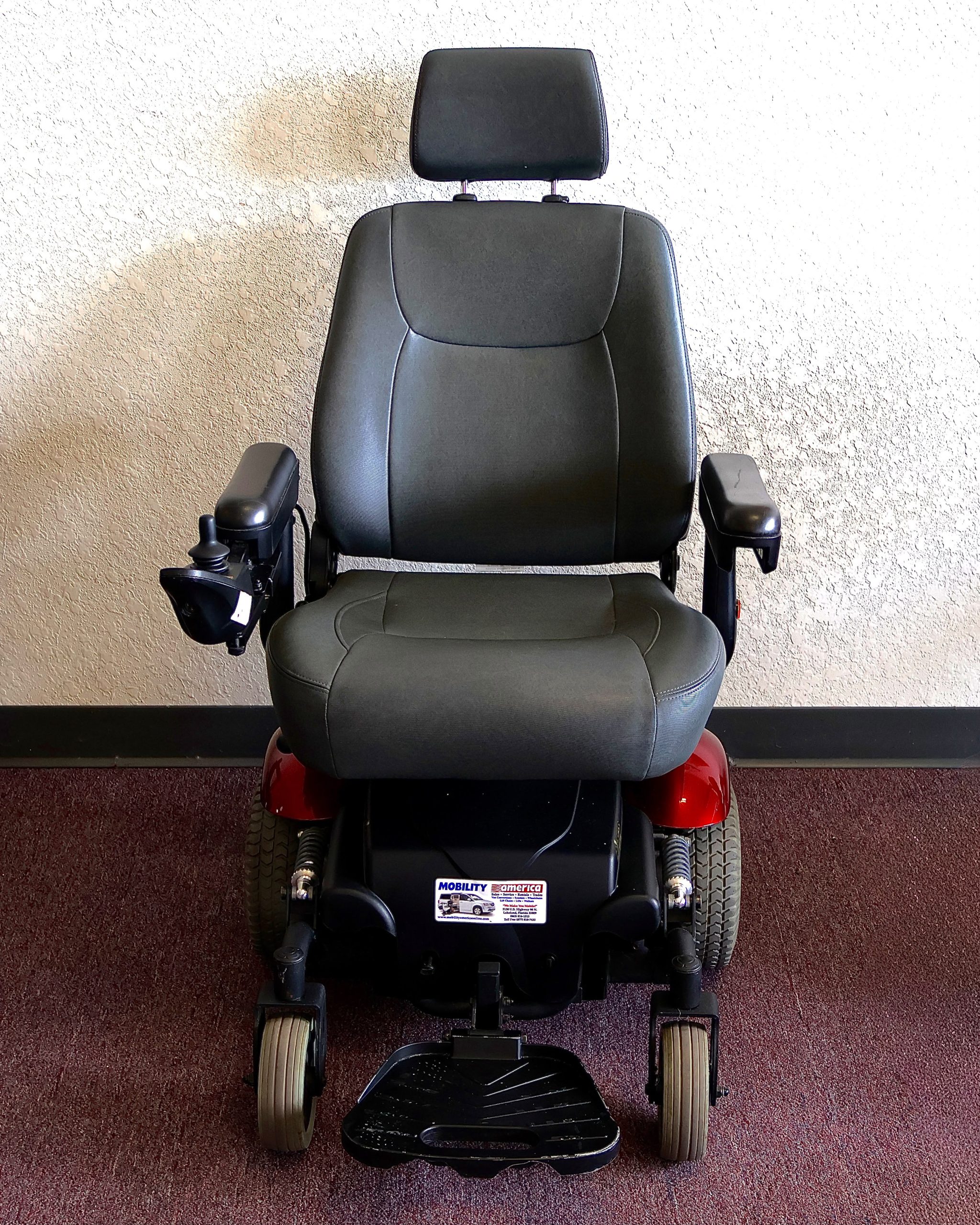 Pre-owned Merits Vision Sport power wheelchair, photographed at the Mobility America showroom in Lakeland