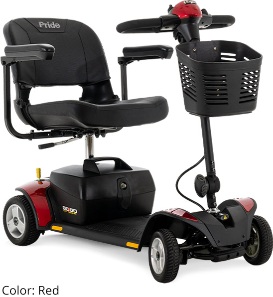 Pride Go-Go Elite Traveller four-wheel mobility scooter in red